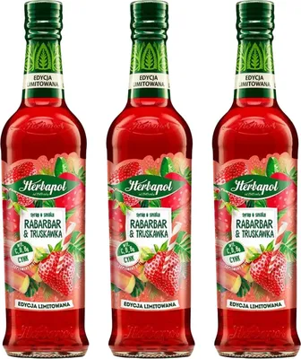 Produktbild von Herbapol Rhabarber Erdbeer Sirup 3x 420ml - Getränkesirup für Wasser Tee Matcha