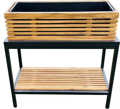 Produktbild von Dehner Premium Hochbeet New York S, modernes Balkonhochbeet, 88 x 85 x 38 cm, Aluminium / FSC®-es Holz, braun / schwarz