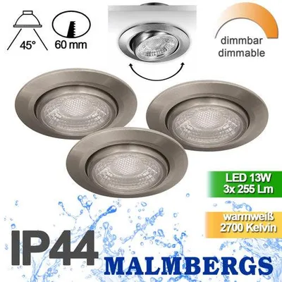 Produktbild von 3er Set LED Einbaustrahler silber IP44 60mm – dimmbar & schwenkbar – Malmbergs MD-13