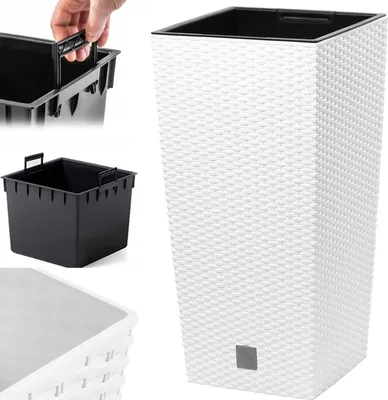 Produktbild von Rattan Outdoor Blumentopf Weiss Mit Einsatz Topf Hohe Abdeckung