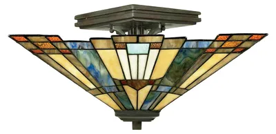 Zdjęcie produktu dla Lampa sufitowa Inglenook ciemny brąz 2xE27x60W szkło witrażowe wym:20,3x35,6x35,6cm IP20 Quoizel