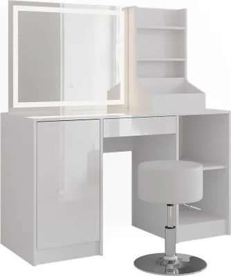 Produktbild von Schminktisch Vicco Sherry Weiß/Weiß Hochglanz 128.2 cm mit LED-Spiegel und Hocker, Model 57628