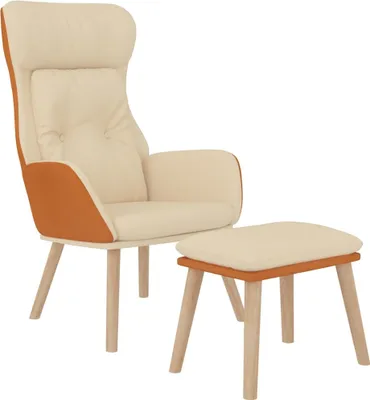 Imagen del producto de Sillón de relax con reposapiés, color crema, tapizado en cuero sintético y tela, marca vidaXL