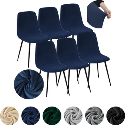 Produktbild von MEBLE ODNOWA, Stuhlhusse, Stuhlbezug, Skandinavischer, Samt, Navyblau, 6er Set, Velours, elastisch, Stuhlbezüge, Stuhlhussen, maschinenwaschbar