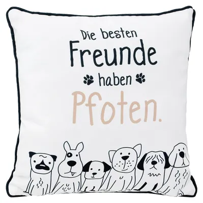 Produktbild von GILDE Kissen, quadratisch, "Hundebande", Spruch, Polyester, weiß, VE 3, L. 15 cm, B. 45 cm, H. 45 cm