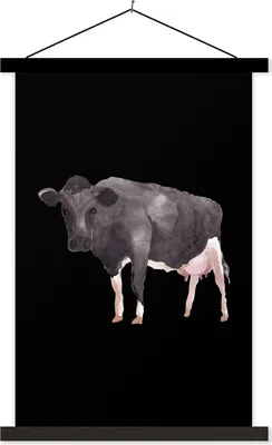 Produktbild von MuchoWow® Textilposter Kuh - Illustration - Schwarz 120x180 cm mit schwarzem Rahmen - Fotos