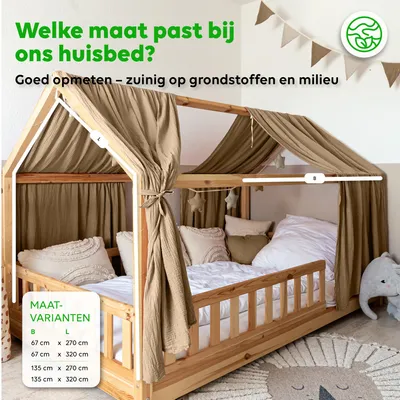 Productafbeelding van Hemel voor huisjesbed 67x270 cm donkerbeige met gouden applicatie - 2 stofbanen