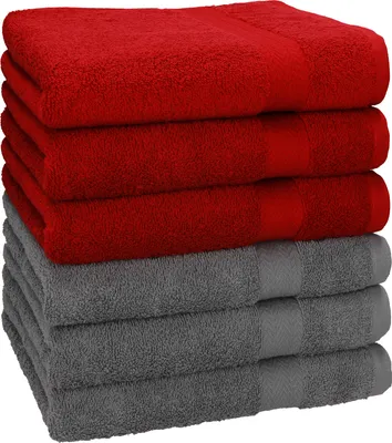 Produktbild von Betz Premium Handtuch Set 6-teilig – 6× Handtücher 50×100 cm, 100% Baumwolle 470 g/m², weich & saugstark, ® Farbe dunkelrot/anthrazit grau