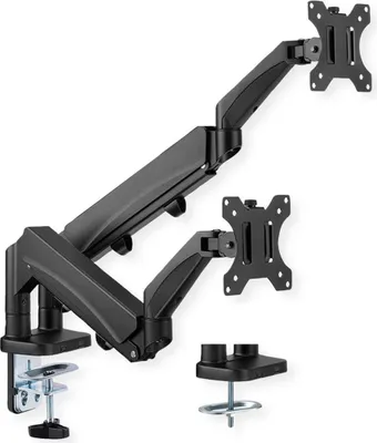 Produktbild von VALUE Držák pro 2x LCD, 6 kloubů, 2x 9kg, montáž na stůl, černý (17.99.1183)