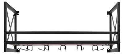 Produktbild von Wand-Weinregal - Flaschen- und Glashalter - Für 10 Flaschen & 10–12 Gläser - Platzsparend - Industrielles Design - Schwarz
