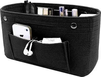 Produktbild von LIURFLNC Handtasorganizer, Innenfach für Handtaschen, 30 x 10 x 20 cm, filzene Innenfächer, Taschenorganizer, große Kapazität, Einstecktaschenorganizer für Handtaschen mit mehreren Fächern (schwarz)