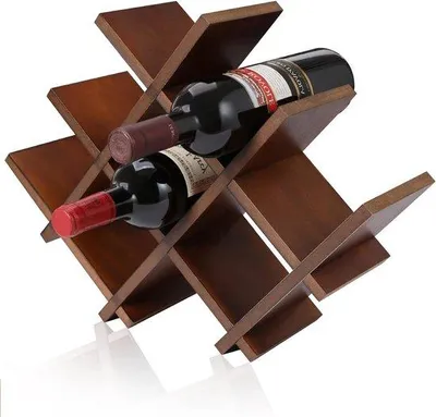 Immagine prodotto di Portabottiglie in legno per 8 bottiglie - Portabottiglie in legno per cucina e sala da pranzo - Marrone