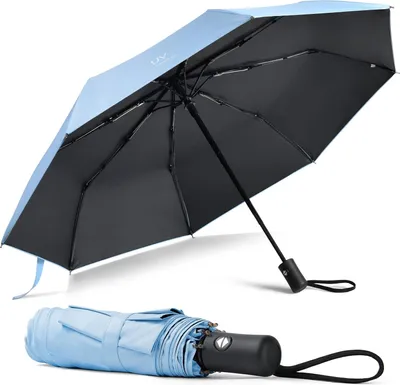 Produktbild von Regenschirm, Taschenschirm Auf-Zu-Automatik, Regenschirm Sturmfest, 210T Teflon-Beschichtung, lLeicht, Stark, für Herren und Damen (Himmelblau)