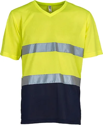 Obrázok produktu pre YOKO HVJ910 | Pánske pracovné tričko Hi Vis Top Cool Super Light V-Neck - farba: Hi-Vis Yellow/Navy - veľkosť: 3XL