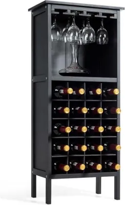 Produktbild von Schwarzer HolzweinSchrank für 20 Flaschen mit Glasregal