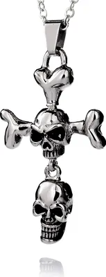 Produktbild von Edelstahl 2 Totenköpfe Anhänger Gotik Geschwärzt mit EdelstahlKette PYU014 - 55.0 Zentimeter