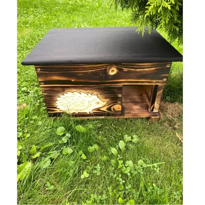 Immagine prodotto di QLS Casetta per ricci in legno 40x50x30 cm con tetto rimovibile Resistente alle intemperie Fiammato 11256