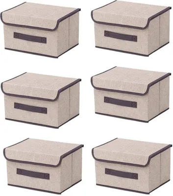 Produktbild von Ibenzoa® Faltbare Aufbewahrungsboxen mit Deckel, 6er-Set Beige für Kleidung & Spielzeug, 26 x 19 x 16 cm, Polypropylen-Vliesstoff & Karton