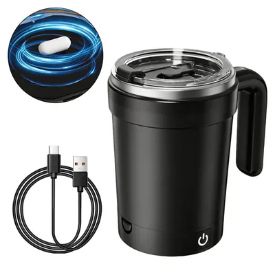 Produktbild von Elektrischer Rührbecher 380ml, Kaffeebecher mit automatischer Rührfunktion & Temperaturanzeige, USB wiederaufladbar, mit Deckel