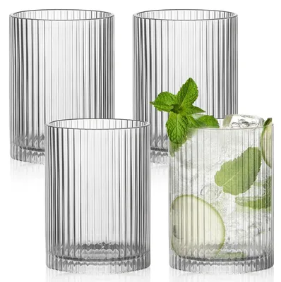 4er-Set geriffelte Longdrinkgläser 250 ml, transparent