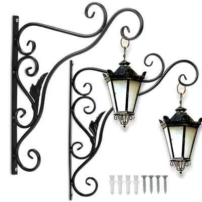 Produktbild von TolleTour 2 Stück Haken Wandhalterung Blumenampel Landhaus Gusseisen Konsole Regal Aufhänger Wandhaken Blumenhaken Laternenhalter Blatt 35 cm