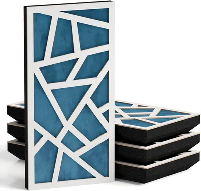 Produktbild von 4er-Pack – Schmale Akustikpaneele mit Samtstoff |50x25 cm| Dekorative Geräuschkontrolle & Echoreduzierung | Diffusion [SKYROSS-F Weiß|Blau]