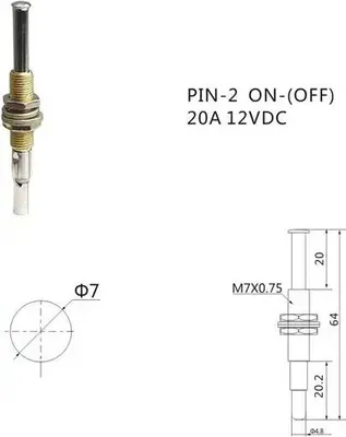 Obrázok produktu pre 20 A 12 V DC, ON-OFF tlačidlo pre automobily, batožinový priestor, kapota, alarm, kovové telo, PIN-2
