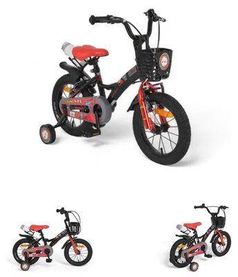 Obrázok produktu pre Detské bicykle Byox Robo 14 palcov, pomocné kolieska, predný košík, držiak na nápoje, zvonček čierny