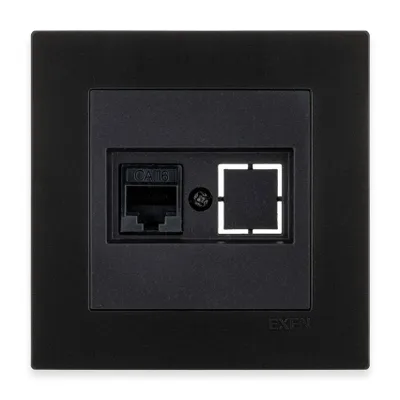 Image de Prise RJ45 simple pour ordinateur, Cat. 6, noir métallisé + cadre, noir métallisé, EXEN