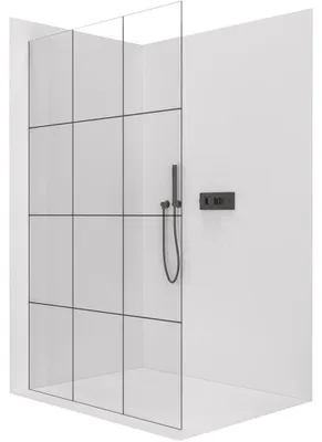 Produktbild von CERANO - Duschabtrennung Walk-in Crystal L/P - 8 mm - stützrahmenlose Konstruktion - matt schwarz, Industrieglas - 150x200 cm