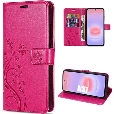 Image de Coque pour Samsung Galaxy A37 5G, Protection Cuir Synthétique Motif Floral Papillon - Fuchsia