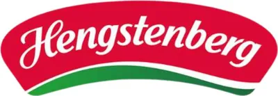 Hengstenberg Logo in weißer Schrift auf rotem Hintergrund mit grünem Schwung am unteren Rand.