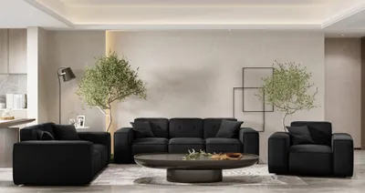 Produktbild von Sofaset Designersofa CESINA 3-2-1 in Stoff Opera Velvet Schwarz