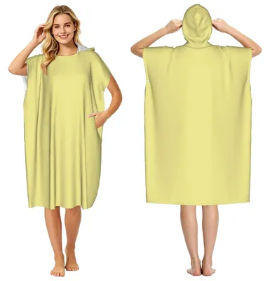 Productafbeelding van Kaki Gele Volwassen Hooded Beach Poncho Handdoek - Sneldrogend