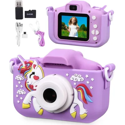 Produktbild von Minicee Kinderkamera HD 1080P – Sofortbildkamera mit 64GB Lila Einhorn