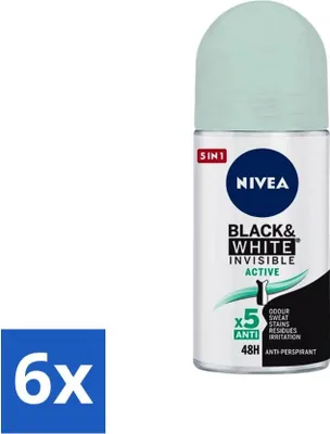 Produktbild von Nivea - Deodorant - Roller - Black & White Invisible - Aktiv - 50 ml - Vorteilspack - 6 Stücke