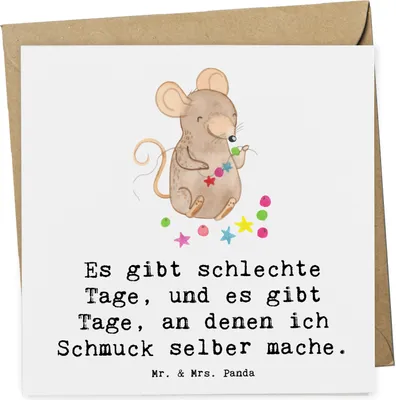 Produktbild von Mr. & Mrs. Panda Grußkarte Maus Schmuck selber machen - Weiß - Geschenk, faltkarte, Glückwunschkarte, Basteln, Klappkarte, DIY, doppelkarte, anlasskarte