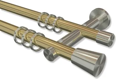 Produktbild von Interdeco Gardinenstange, Vorhangstange Messing-Optik / Edelstahl-Optik Modell Platon Sitra, 20 mm Ø 2-läufig, 360 cm (geteilt)