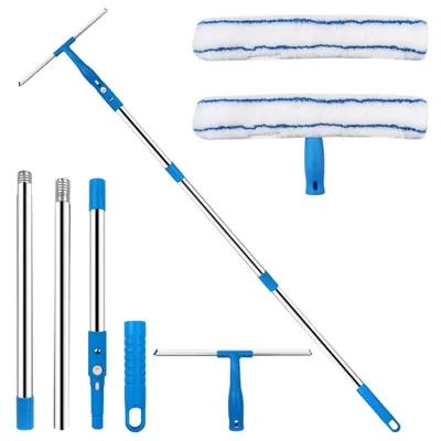 Produktbild von Fensterputzer Set, Fensterreinigungsset mit Teleskopstange, Fensterwischer für hohe Fenster, mit Mikrofaserbezug und Abzieher, 120cm