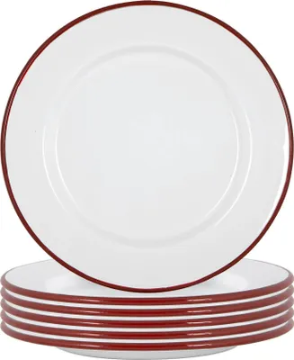 Produktbild von Argon Ta Weißes Emaille-Dinner Plates - Stahl Outdoor-Camping-Geschirr Geschirr - 25,5 cm - Rot - Packung mit 6