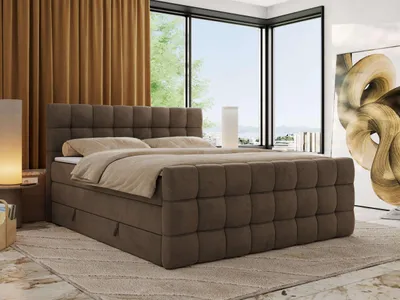 Produktbild von MKS MEBLE Boxspringbett mit Stauraum ALTIVO KING DUO 120x200 Bett mit Fußteil Multipocket-Matratze H4 Polsterbett für das Schlafzimmer - Braun Velvet