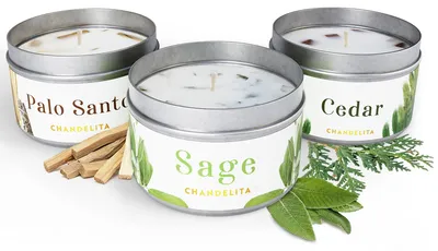 Duftkerzen-Set 3 x 170 g Salbei, Zeder, Palo Santo