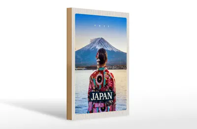 Produktbild von Holzschild Reise 20x30cm Japan Frau Gebirge Kleidung Schnee