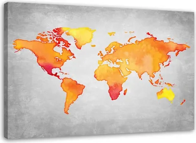 Produktbild von Leinwandbild orange weltkarte 100x70 cm Feeby orange wandbild bereit zum aufhängen