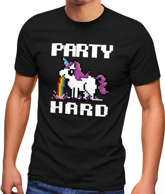 Produktbild von Herren T-Shirt Party Hard kotzendes Einhorn Fun-Shirt Saufsprüche Spruch lustig Moonworks® schwarz XS