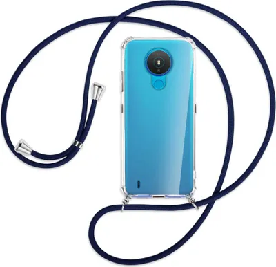 Produktbild von Handykette Backcover-Schutzhülle mit Band (Metall silberfarben) für Nokia 1.4 - dunkelblau
