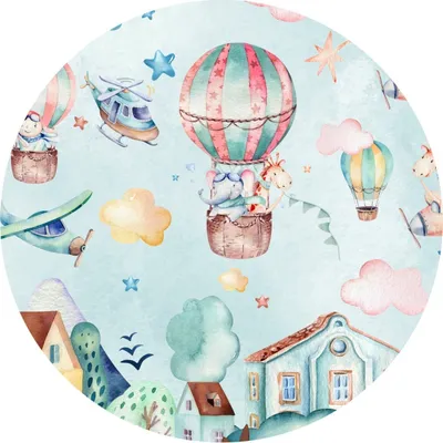 Produktbild von Sticker Kreis für Kinder Ballons TIERE Wolken Sterne Häuser Hubschrauber Aquarelle Wandtattoo Aufkleber Kinderzimmer 100 cm x 100 m