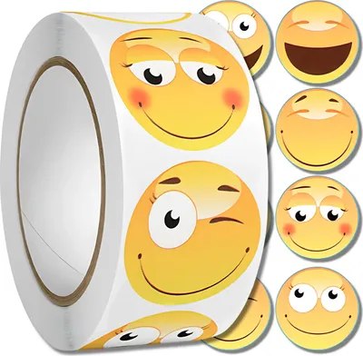 Produktbild von EDIBAZZAR | Emoji Sticker bunt auf Rolle 500 Stück Gesicht DIY für Kinder