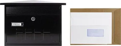 Produktbild von Verzinkte Stahl Briefkasten M (A4) | Horizontale Außenbriefkasten mit Namensschild und Schloss | Einfache Montage | Schwarz