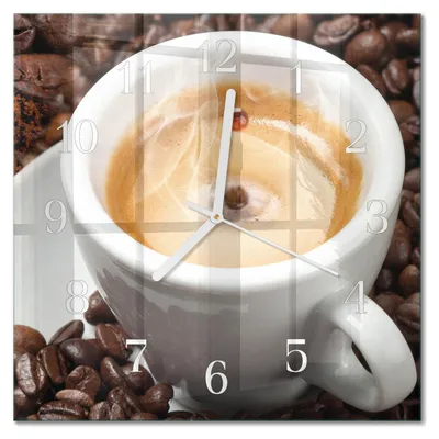 Produktbild von Tulup Glasuhr Wanduhr Küchenuhr Echt-Glas 30x30 cm Modern Dekorativ Geräuschlos Weiße Zeiger - Tasse Kaffee